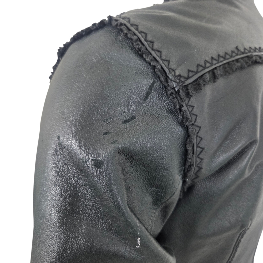 Vintage Y2K Black Leather Jacket Womens Small Ruffle Whimsygoth Romance Coquette - Picture 6 of 12